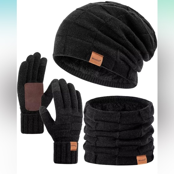 Other - 2024 Mens Hat Scarf and Gloves Set Winter, 3 in 1 Warm Set
